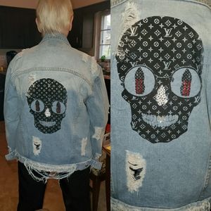 Custom painted jean jacket 95% cotton 5% polyester